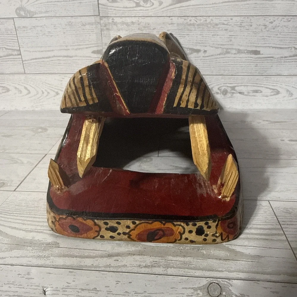 Hand Carved Wooden Jaguar Mask Tribal Painted Folk Art Wall Decor Safari Jungle